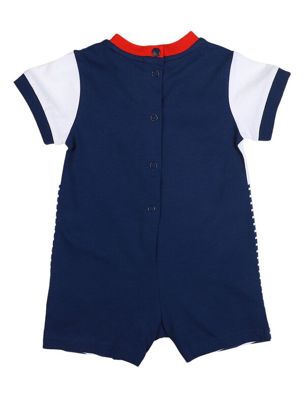 Boys White & Blue Short Sleeve Knitted Romper image number 1